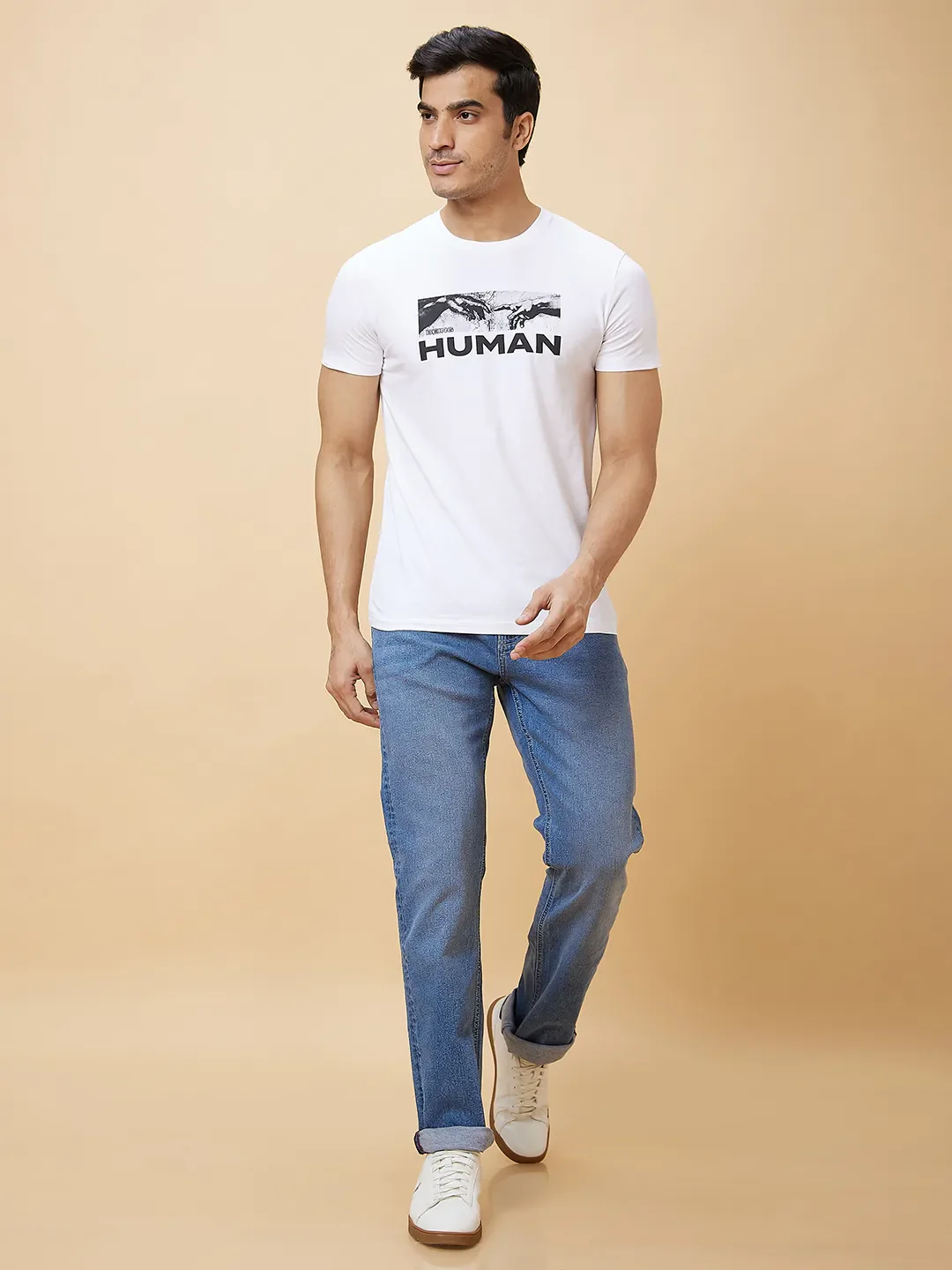 White Regular Fit Men's Short Sleeves T-Shirt by Being Human Clothing - Image 2