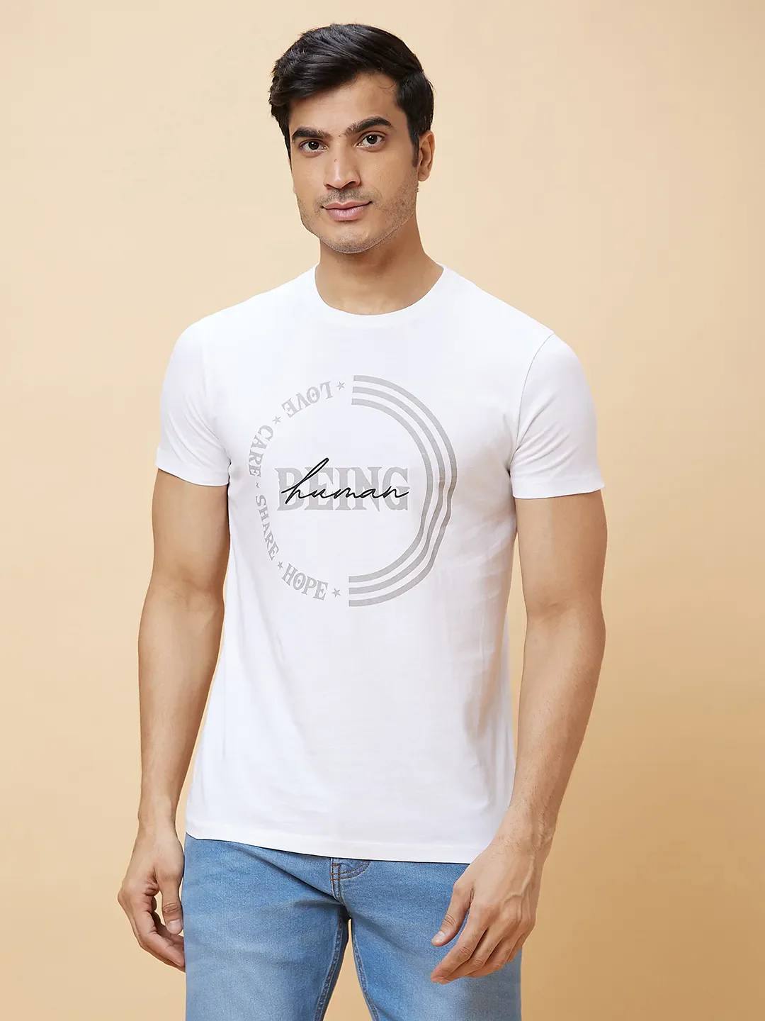 White Regular Fit Men's Short Sleeves T-Shirt by Being Human Clothing