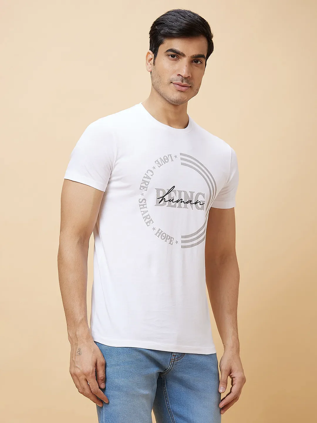 White Regular Fit Men's Short Sleeves T-Shirt by Being Human Clothing - Image 3