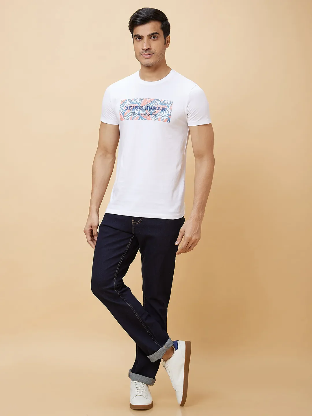 White Regular Fit Men's Short Sleeves T-Shirt by Being Human Clothing - Image 2