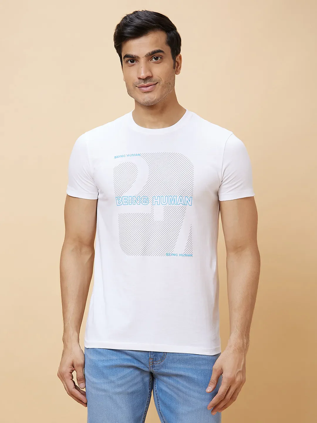 White Regular Fit Men's Short Sleeves T-Shirt by Being Human Clothing