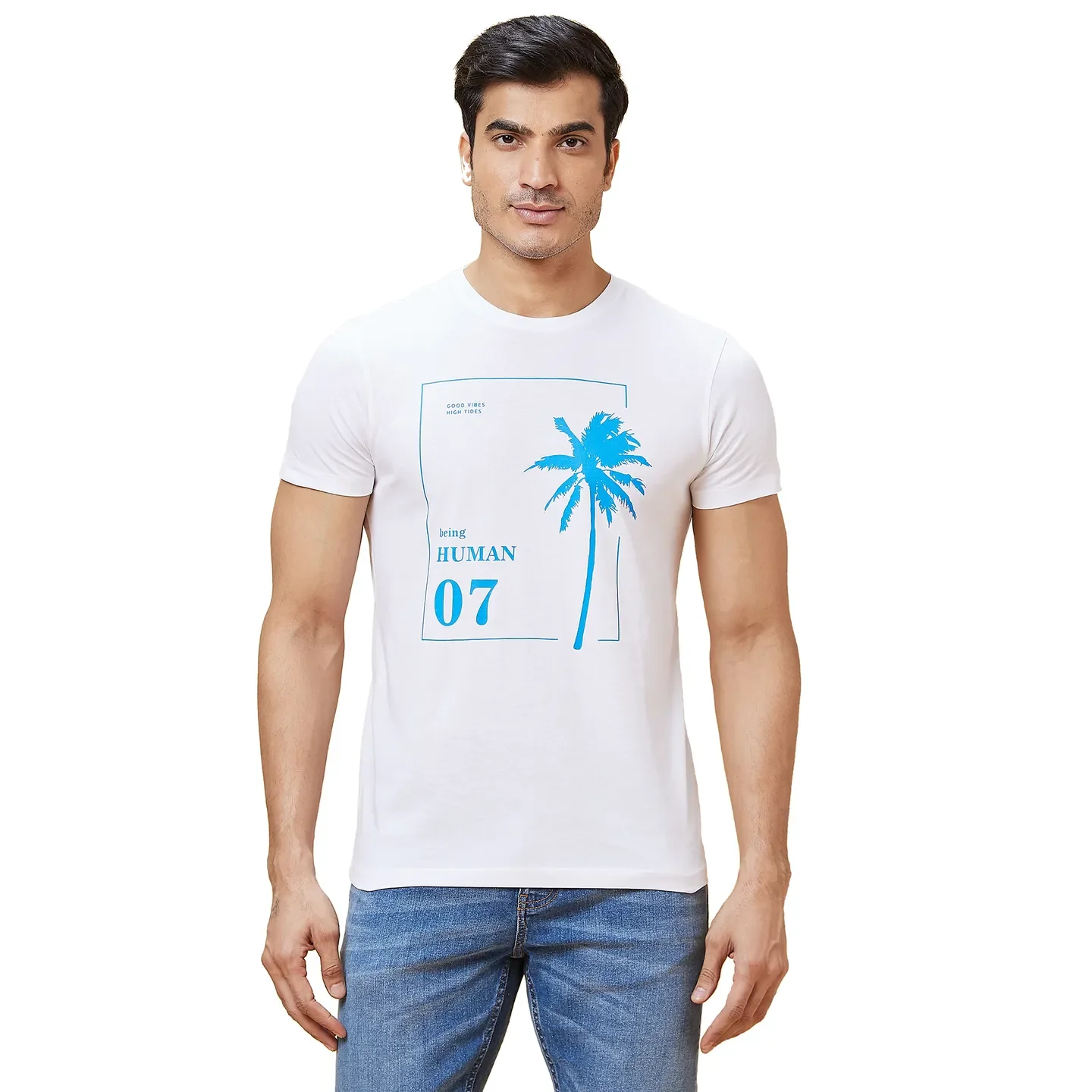 White Regular Fit Men's Short Sleeves T-Shirt by Being Human Clothing