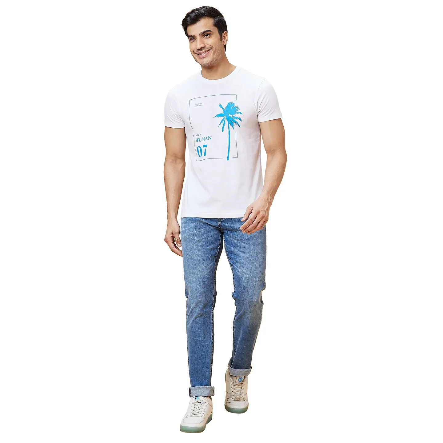 White Regular Fit Men's Short Sleeves T-Shirt by Being Human Clothing - Image 2