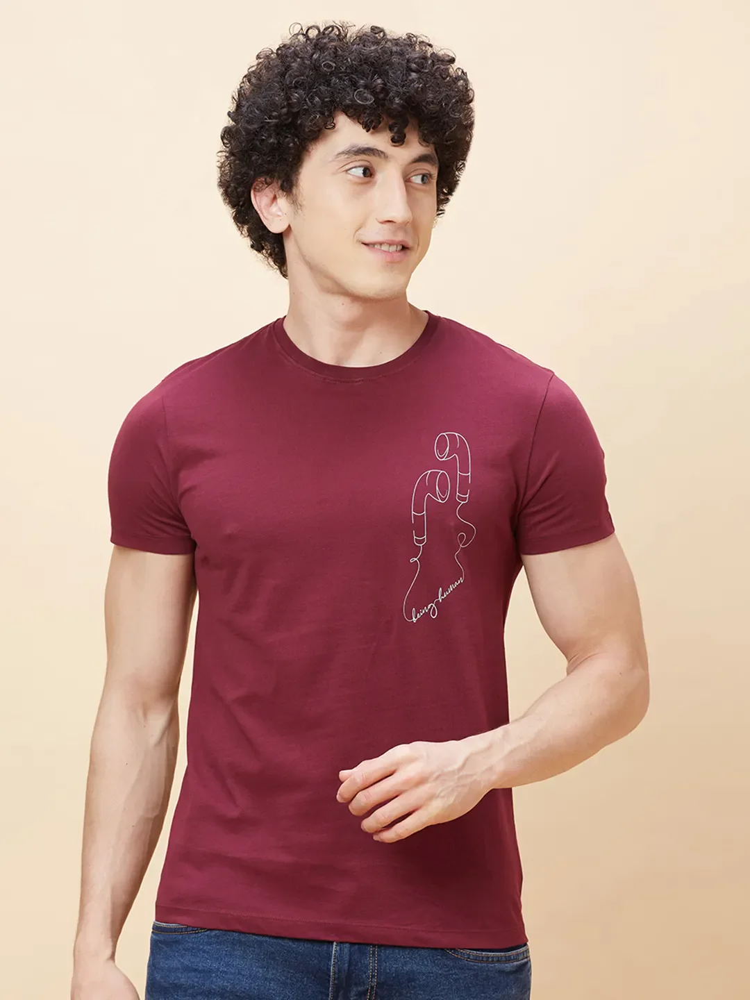 Red Regular Fit Men's Short Sleeves T-Shirt by Being Human Clothing