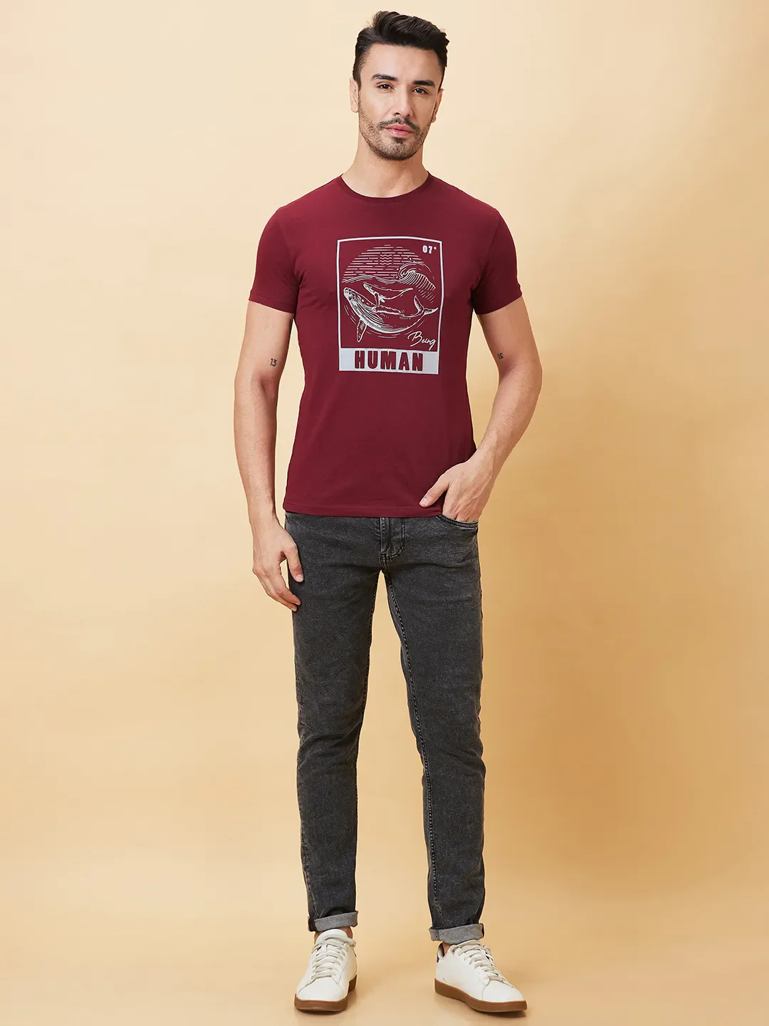 Red Regular Fit Men's Short Sleeves T-Shirt by Being Human Clothing - Image 2