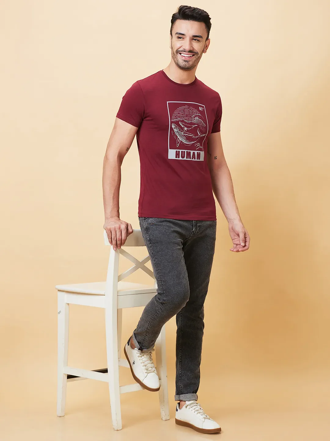 Red Regular Fit Men's Short Sleeves T-Shirt by Being Human Clothing - Image 6