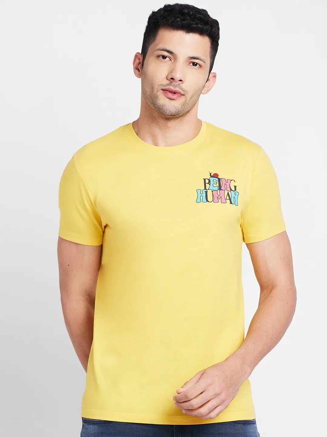 Yellow Regular Fit Round Neck Men's T-Shirt by Being Human Clothing