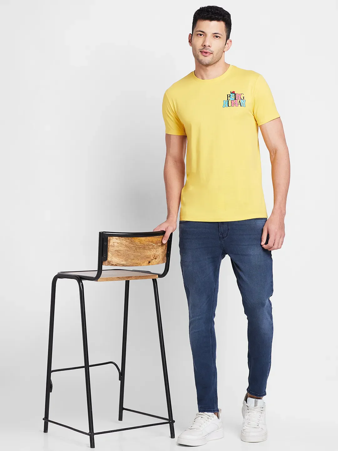 Yellow Regular Fit Round Neck Men's T-Shirt by Being Human Clothing - Image 6