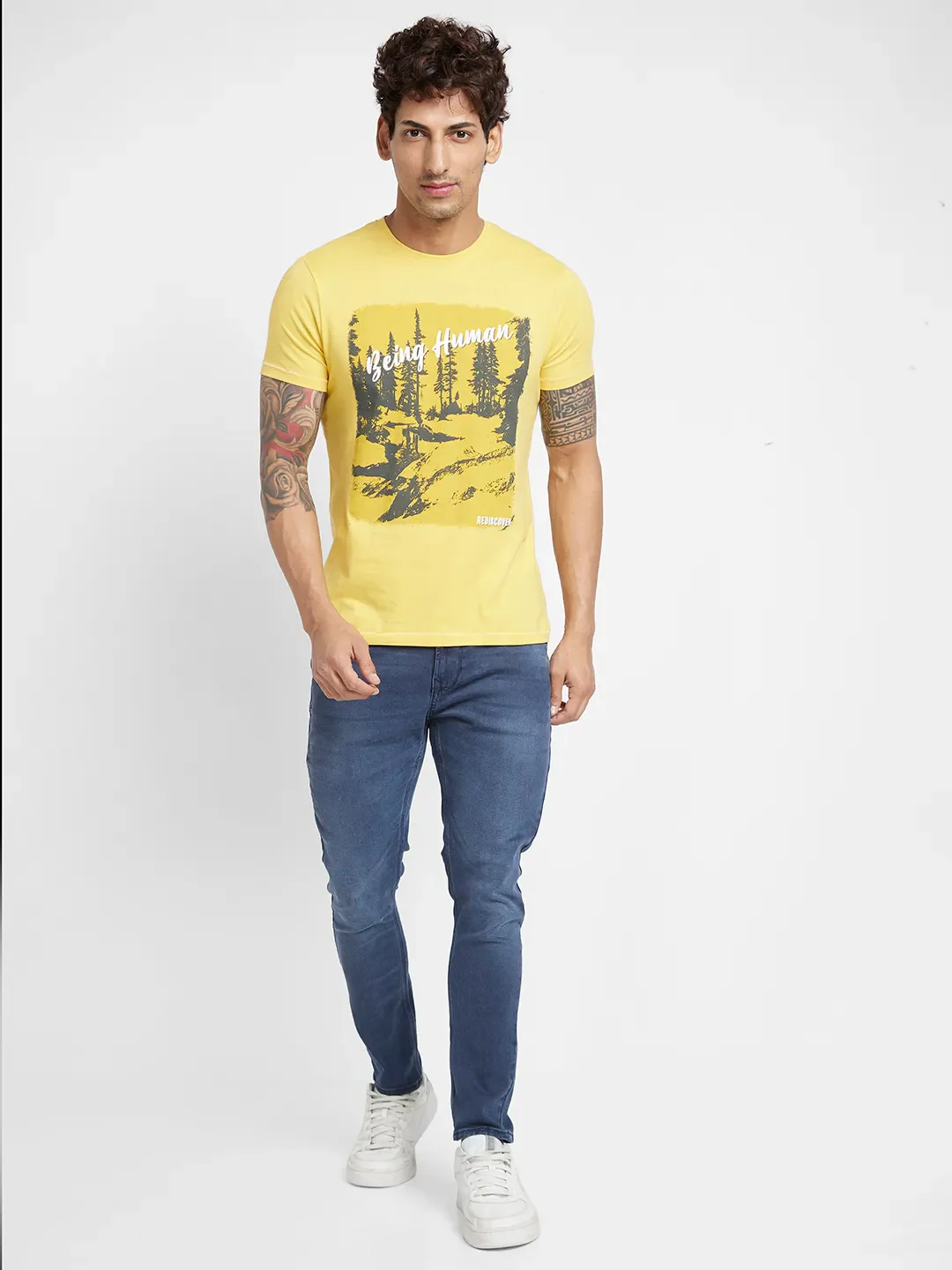 Yellow Regular Fit Round Neck Men's T-Shirt by Being Human Clothing - Image 2