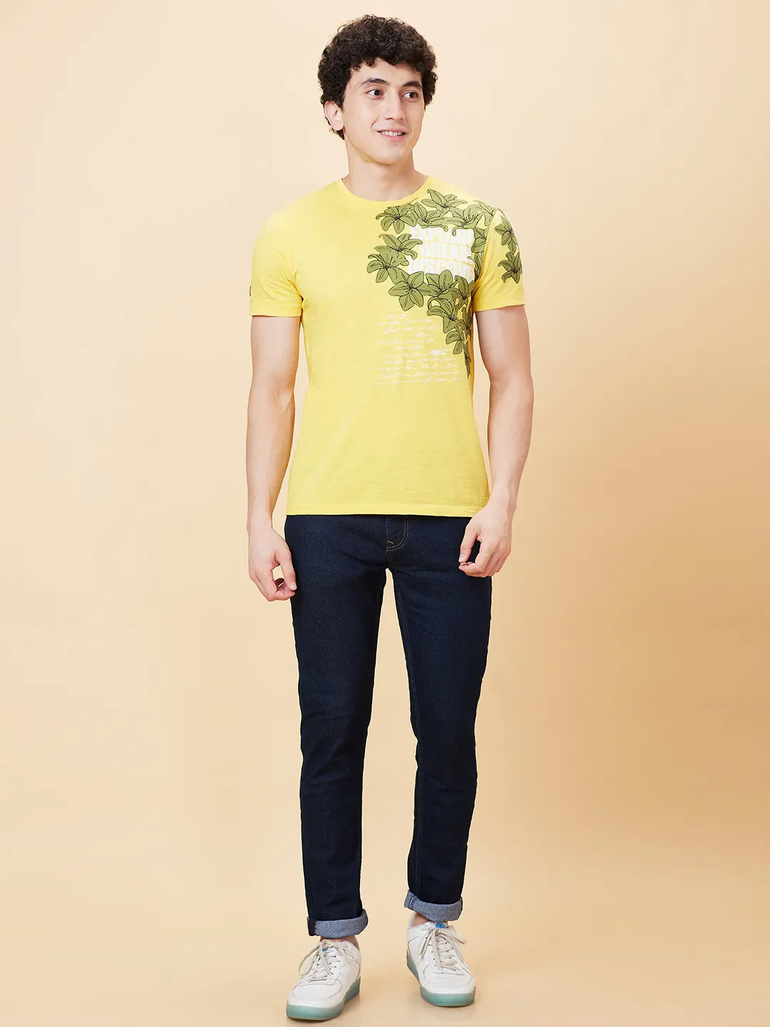 Yellow Regular Fit Men's Short Sleeves T-Shirt by Being Human Clothing - Image 2