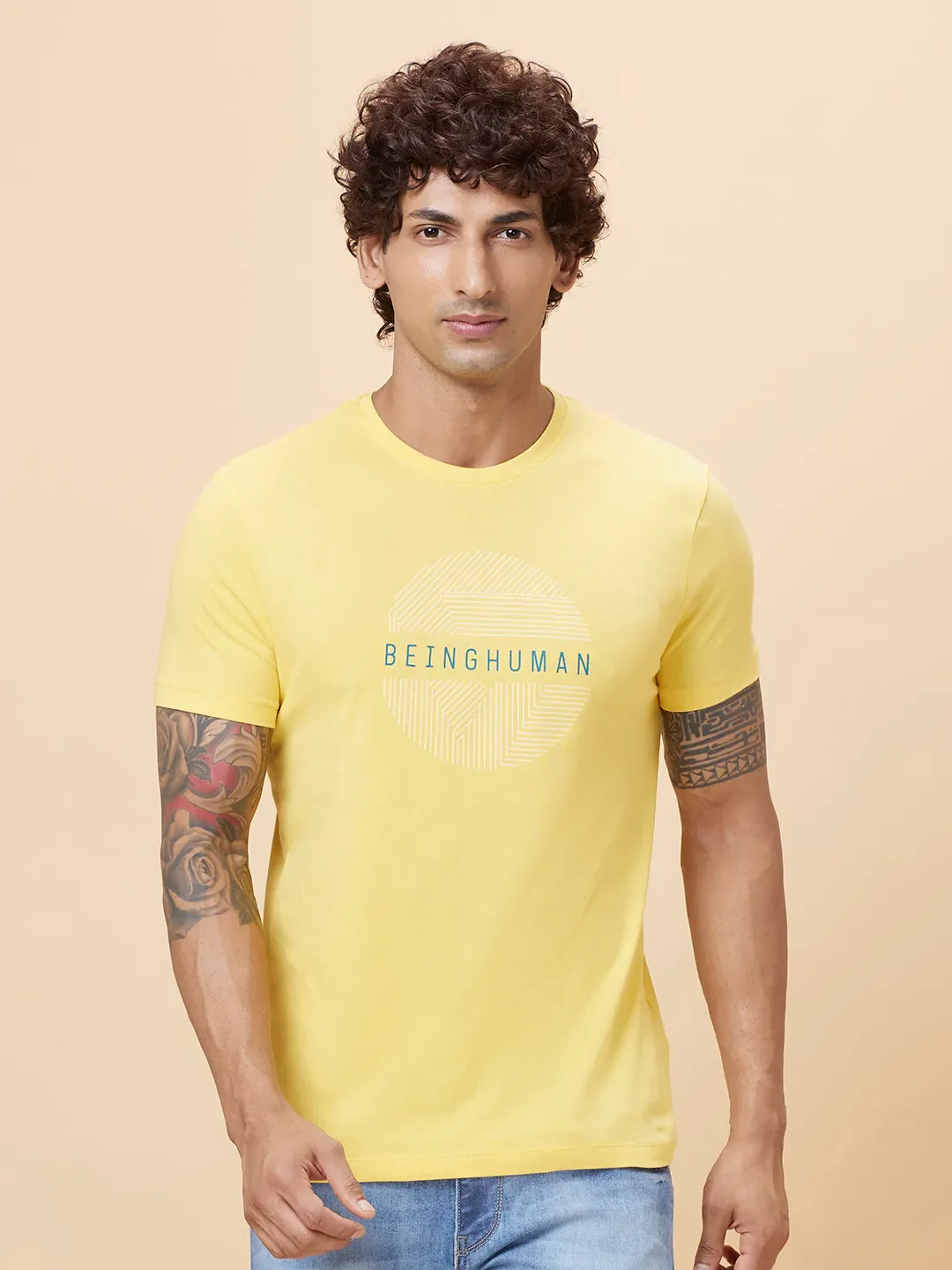 Yellow Regular Fit Men's Short Sleeves T-Shirt by Being Human Clothing