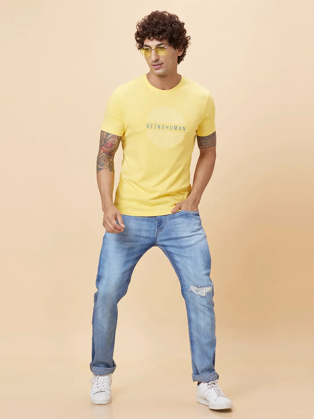 Yellow Regular Fit Men's Short Sleeves T-Shirt by Being Human Clothing - Image 6