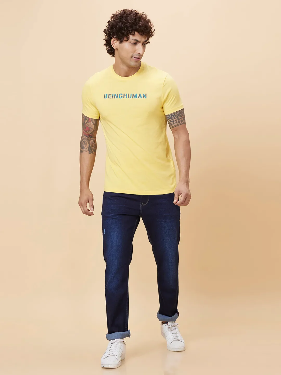 Yellow Regular Fit Men's Short Sleeves T-Shirt by Being Human Clothing - Image 2