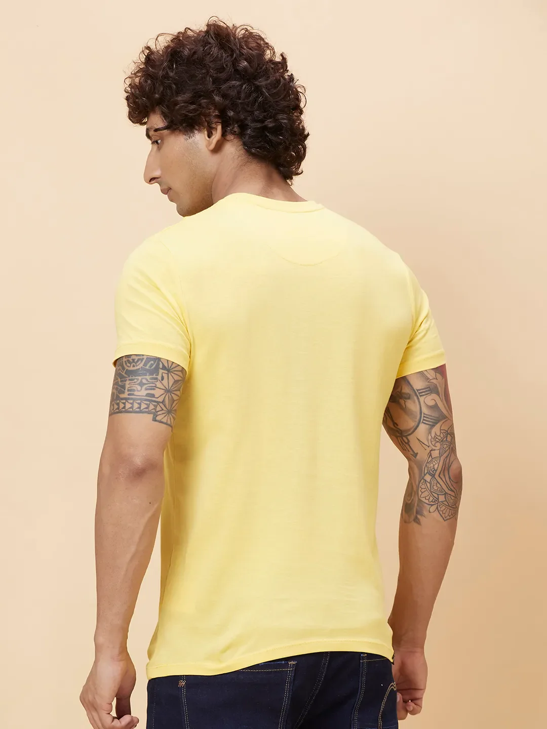 Yellow Regular Fit Men's Short Sleeves T-Shirt by Being Human Clothing - Image 3