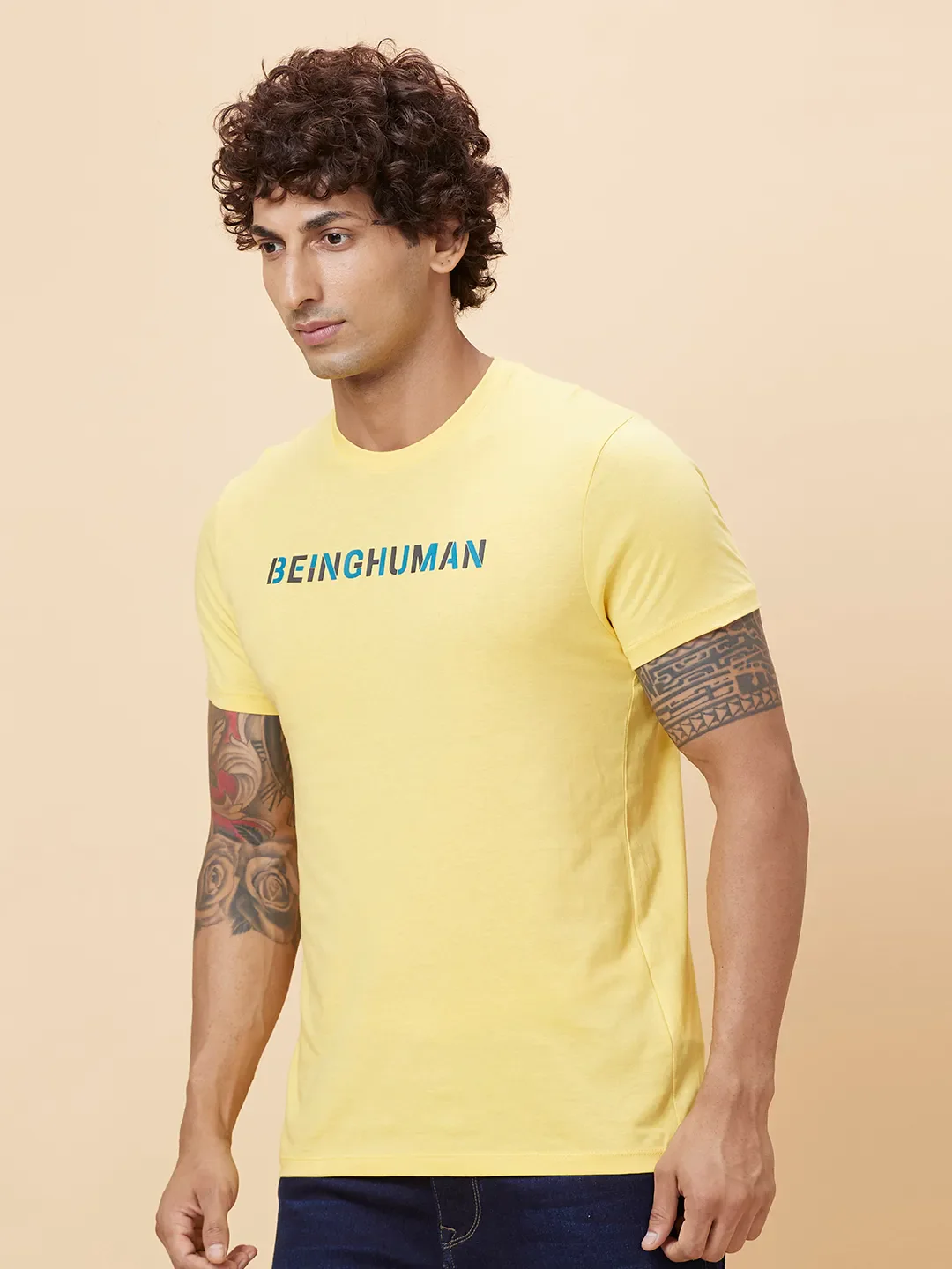 Yellow Regular Fit Men's Short Sleeves T-Shirt by Being Human Clothing - Image 4