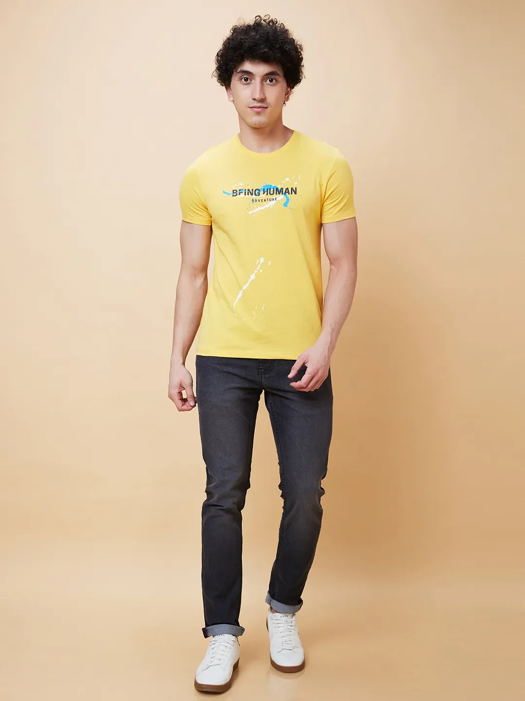 Yellow Regular Fit Men's Short Sleeves T-Shirt by Being Human Clothing - Image 2