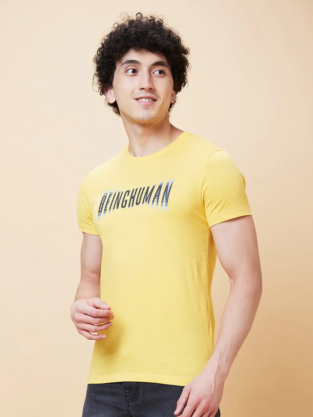 Yellow Regular Fit Men's Short Sleeves T-Shirt by Being Human Clothing - Image 4