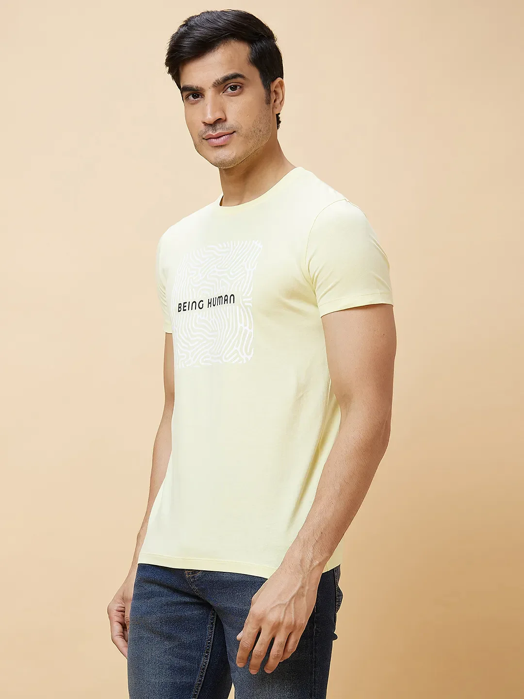Yellow Regular Fit Round Neck Men's T-Shirt by Being Human Clothing - Image 2