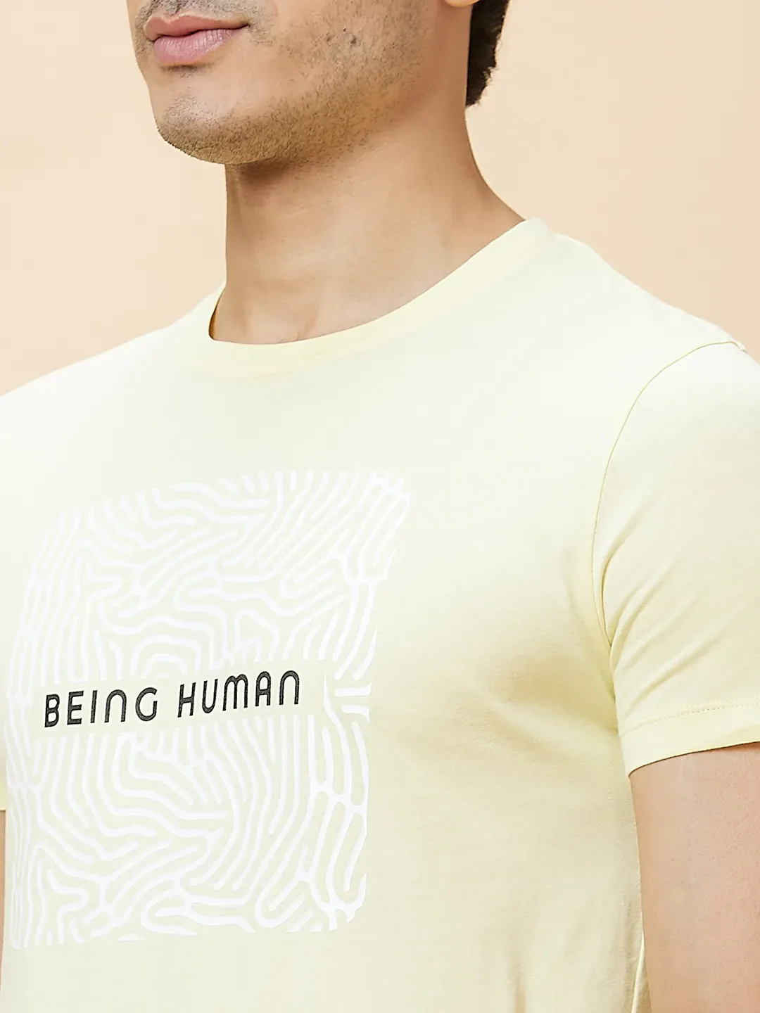 Yellow Regular Fit Round Neck Men's T-Shirt by Being Human Clothing - Image 4