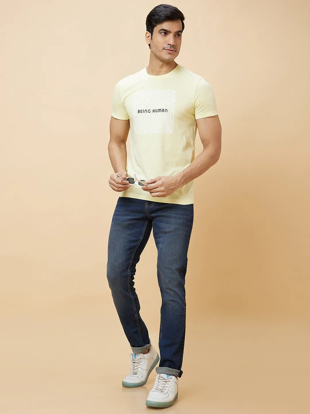 Yellow Regular Fit Round Neck Men's T-Shirt by Being Human Clothing - Image 5