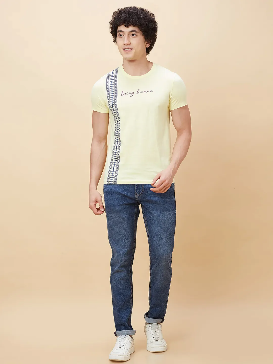 Yellow Regular Fit Men's Short Sleeves T-Shirt by Being Human Clothing - Image 2