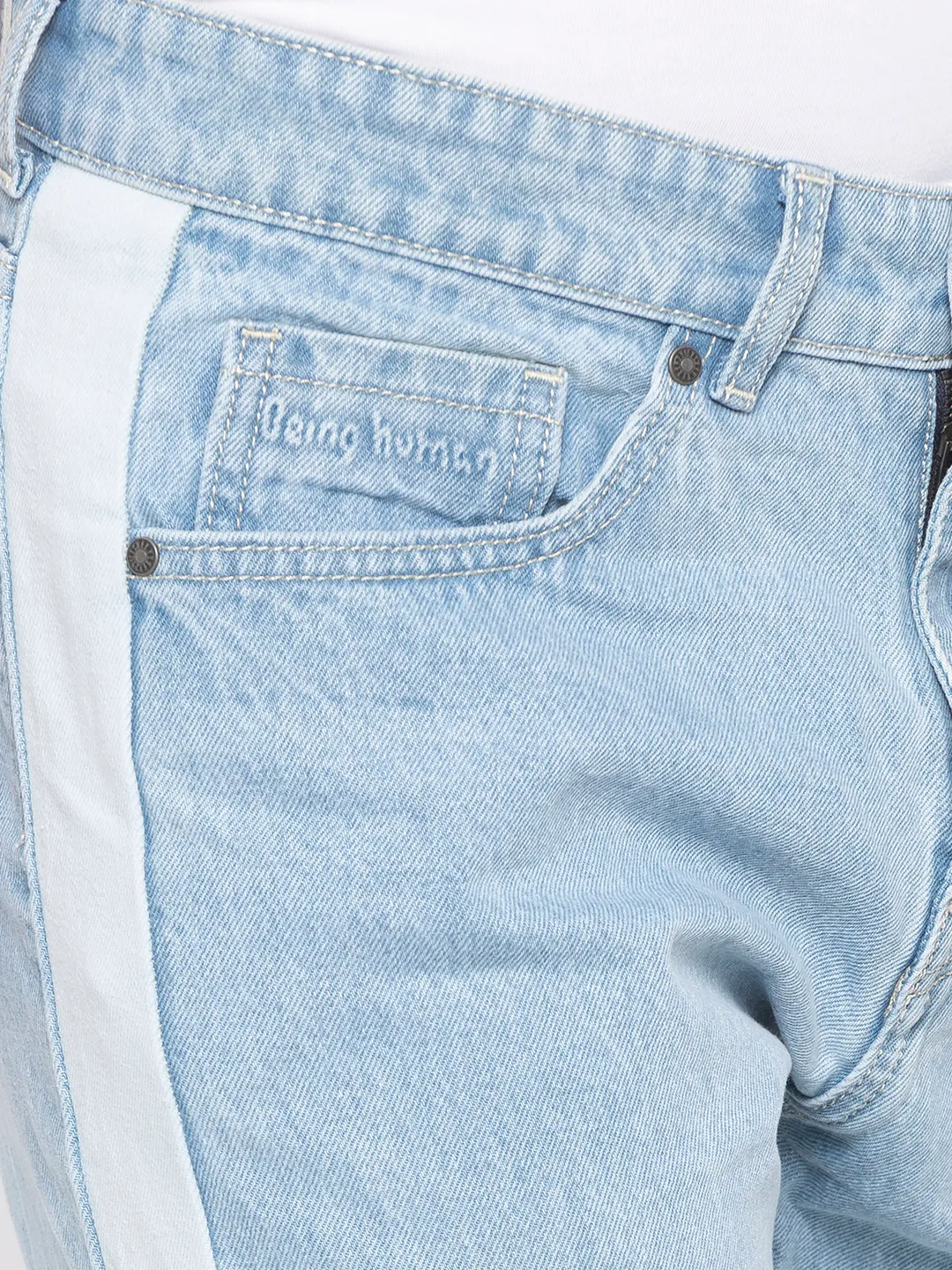 Blue Tapered Cropped Fit Men's Denims by Being Human Clothing - Image 4