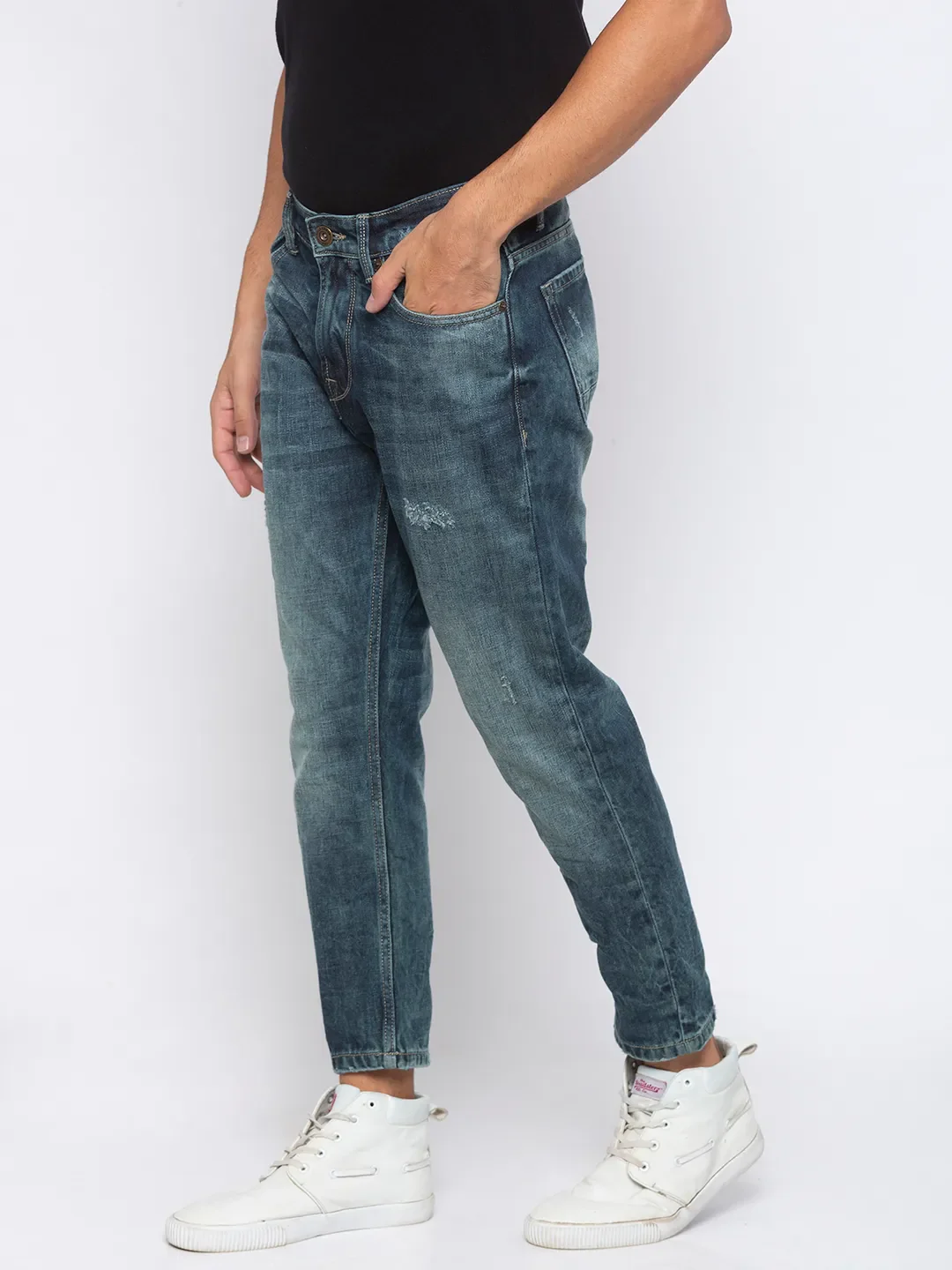Blue Tapered Cropped Fit Men's Denims by Being Human Clothing - Image 2