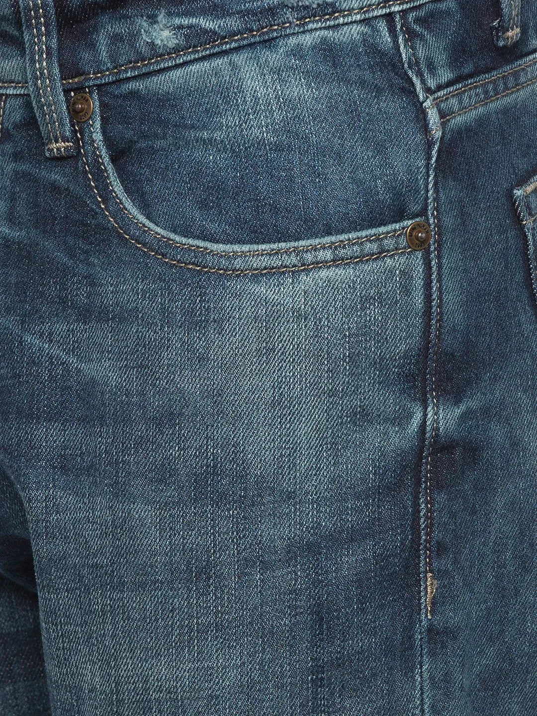 Blue Tapered Cropped Fit Men's Denims by Being Human Clothing - Image 4