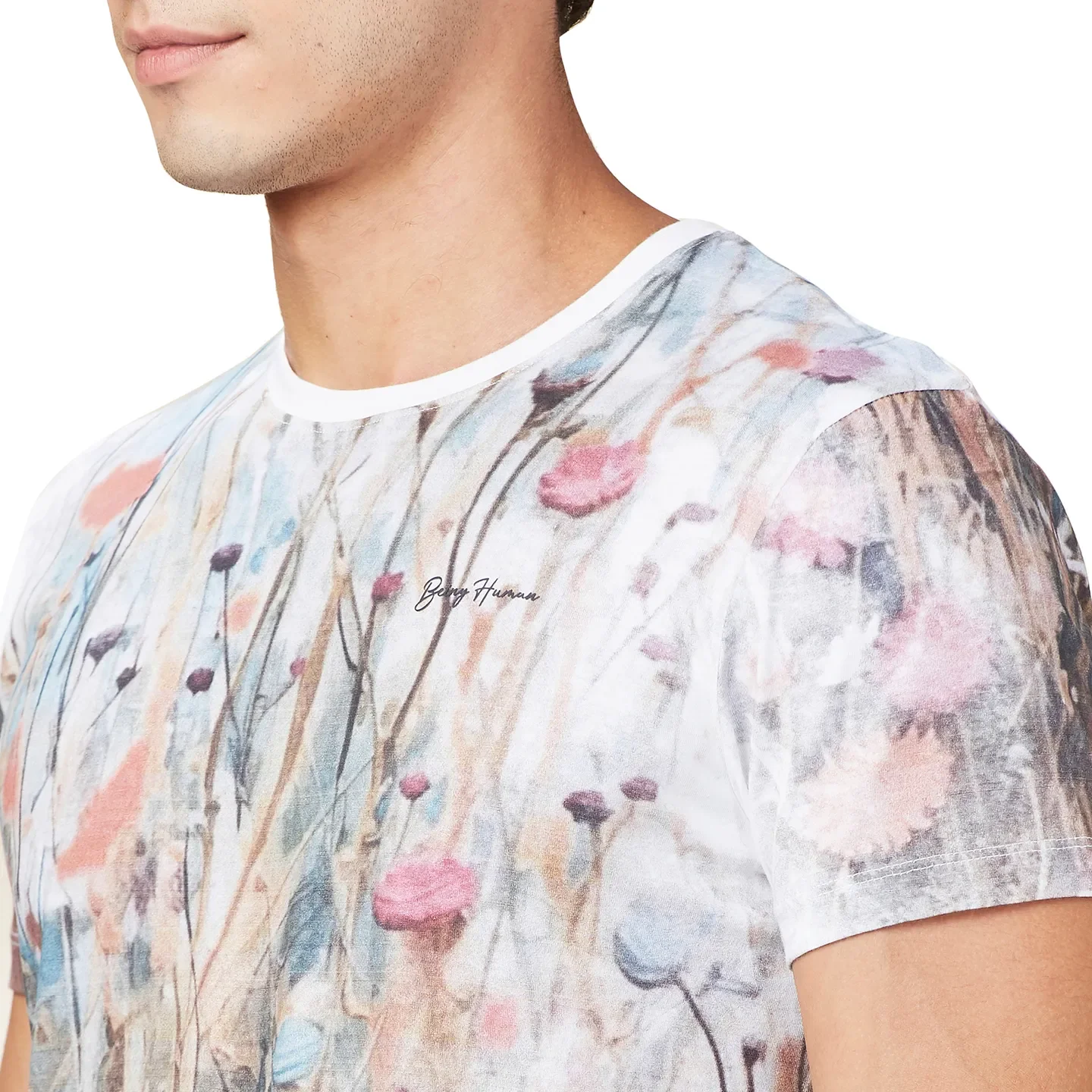 White Slim Fit Round Neck Men's T-Shirt by Being Human Clothing - Image 5