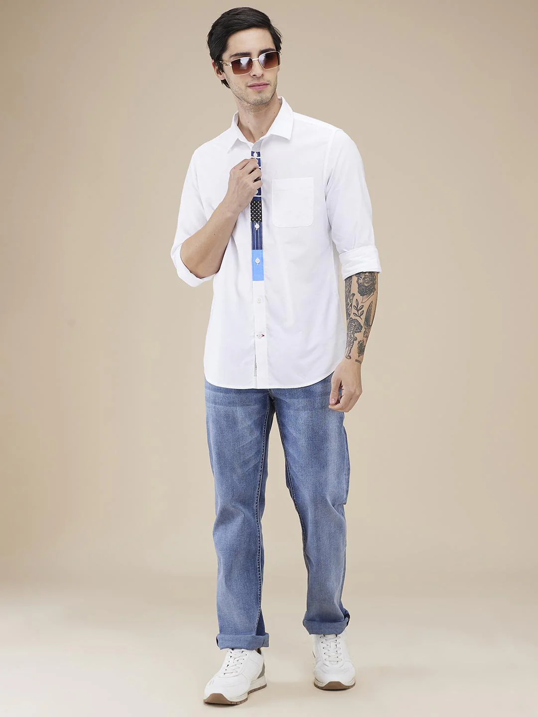 White Regular Fit Regular Collar Men's Shirt by Being Human Clothing - Image 5
