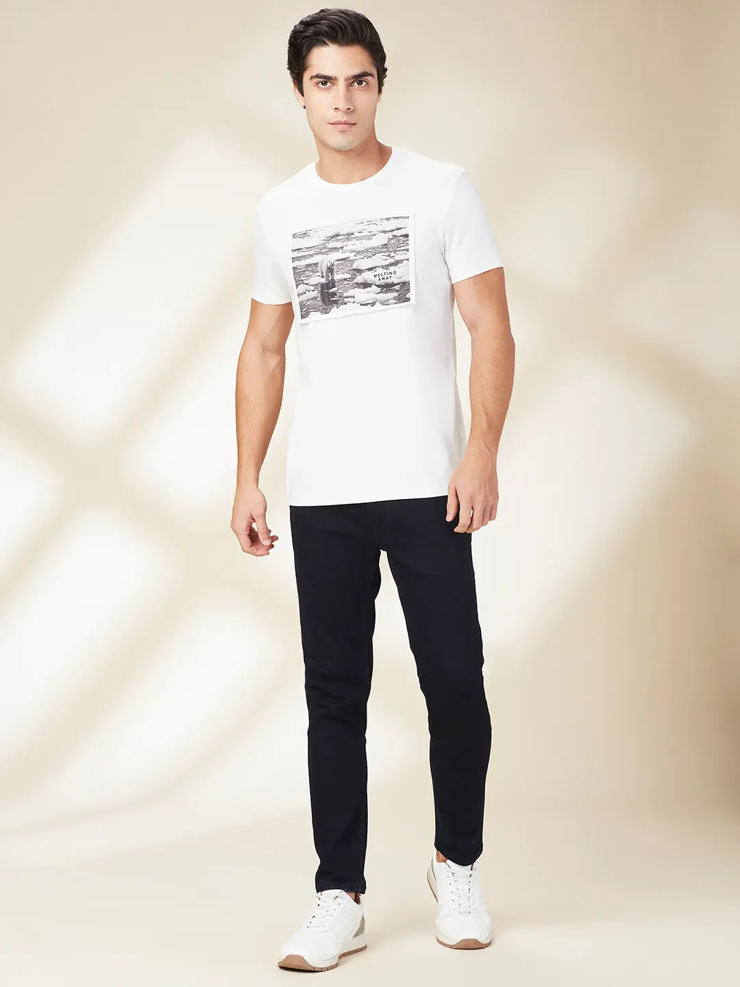 Chalk Slim Fit Round Neck Men's T-Shirt by Being Human Clothing - Image 3