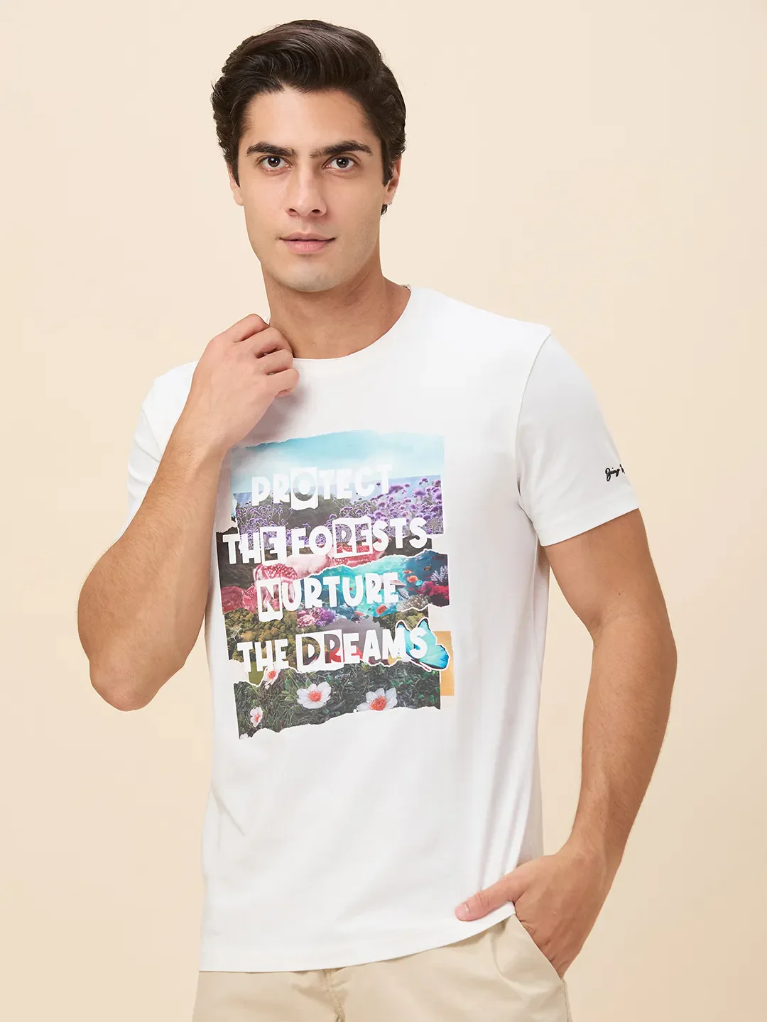 Chalk Slim Fit Round Neck Men's T-Shirt by Being Human Clothing