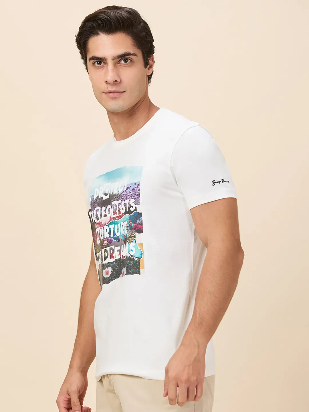 Chalk Slim Fit Round Neck Men's T-Shirt by Being Human Clothing - Image 4