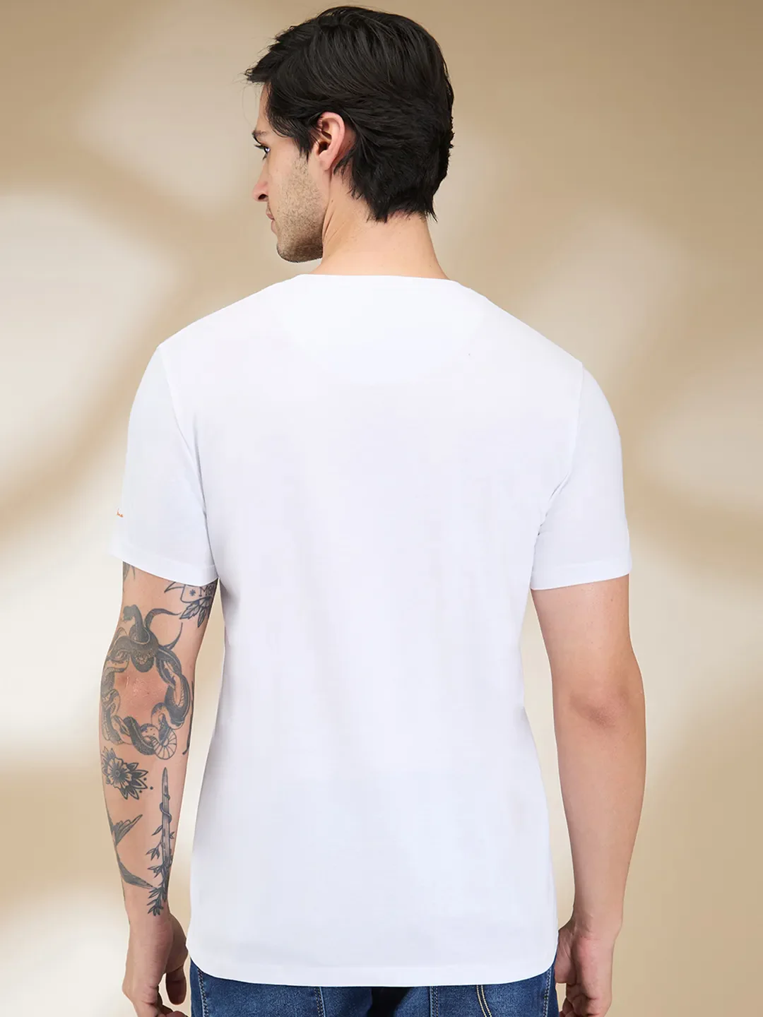 White Slim Fit Round Neck Men's T-Shirt by Being Human Clothing - Image 3