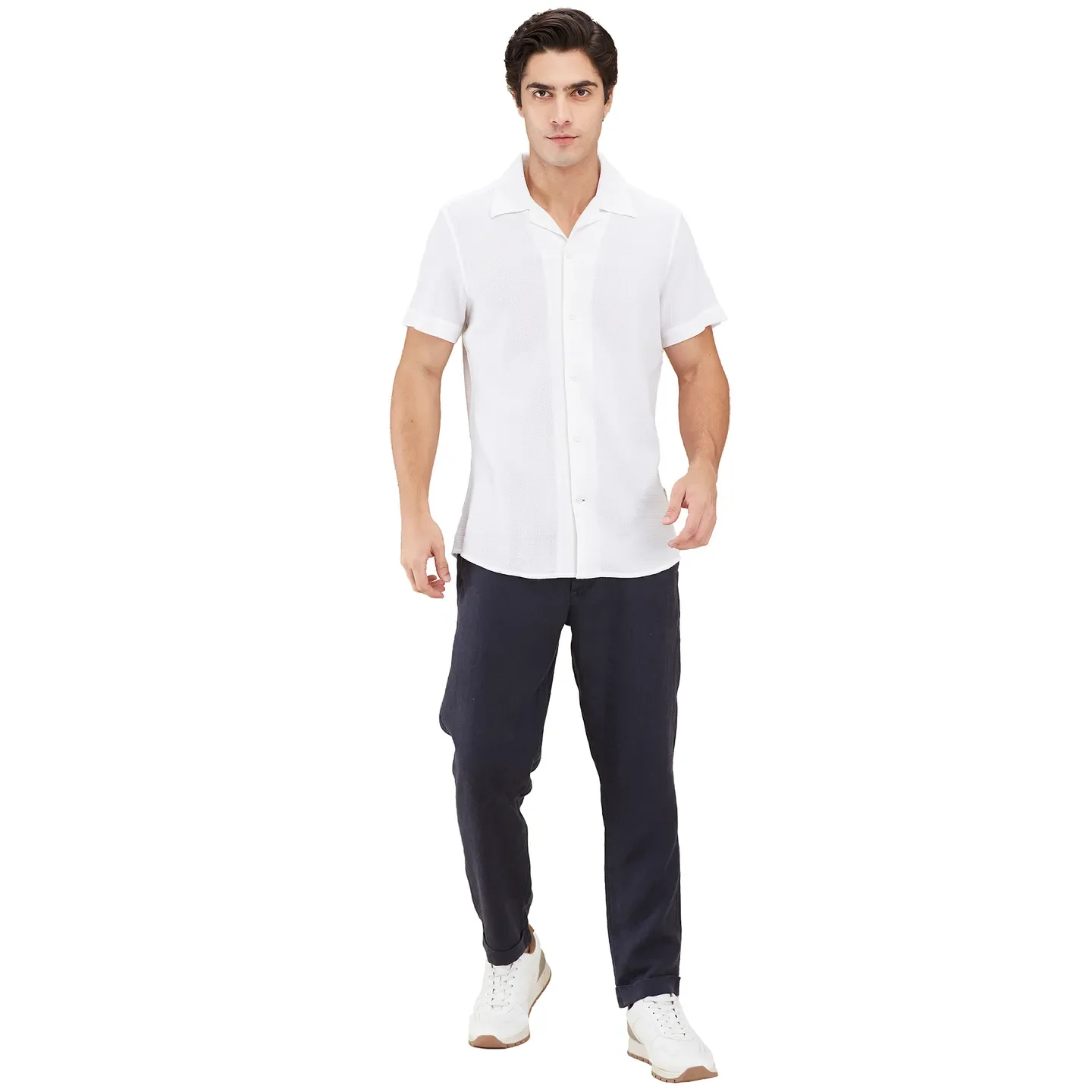 White Moderno Fit Regular Collar Short Sleeves Men's Shirt by Being Human Clothing - Image 2