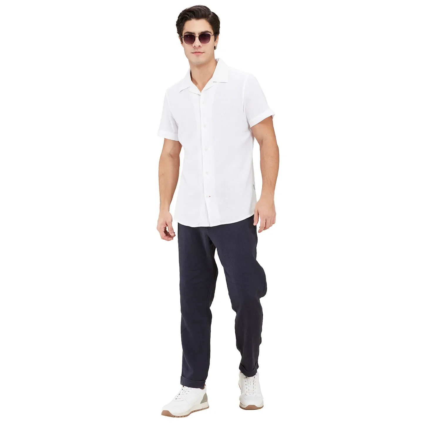 White Moderno Fit Regular Collar Short Sleeves Men's Shirt by Being Human Clothing - Image 6