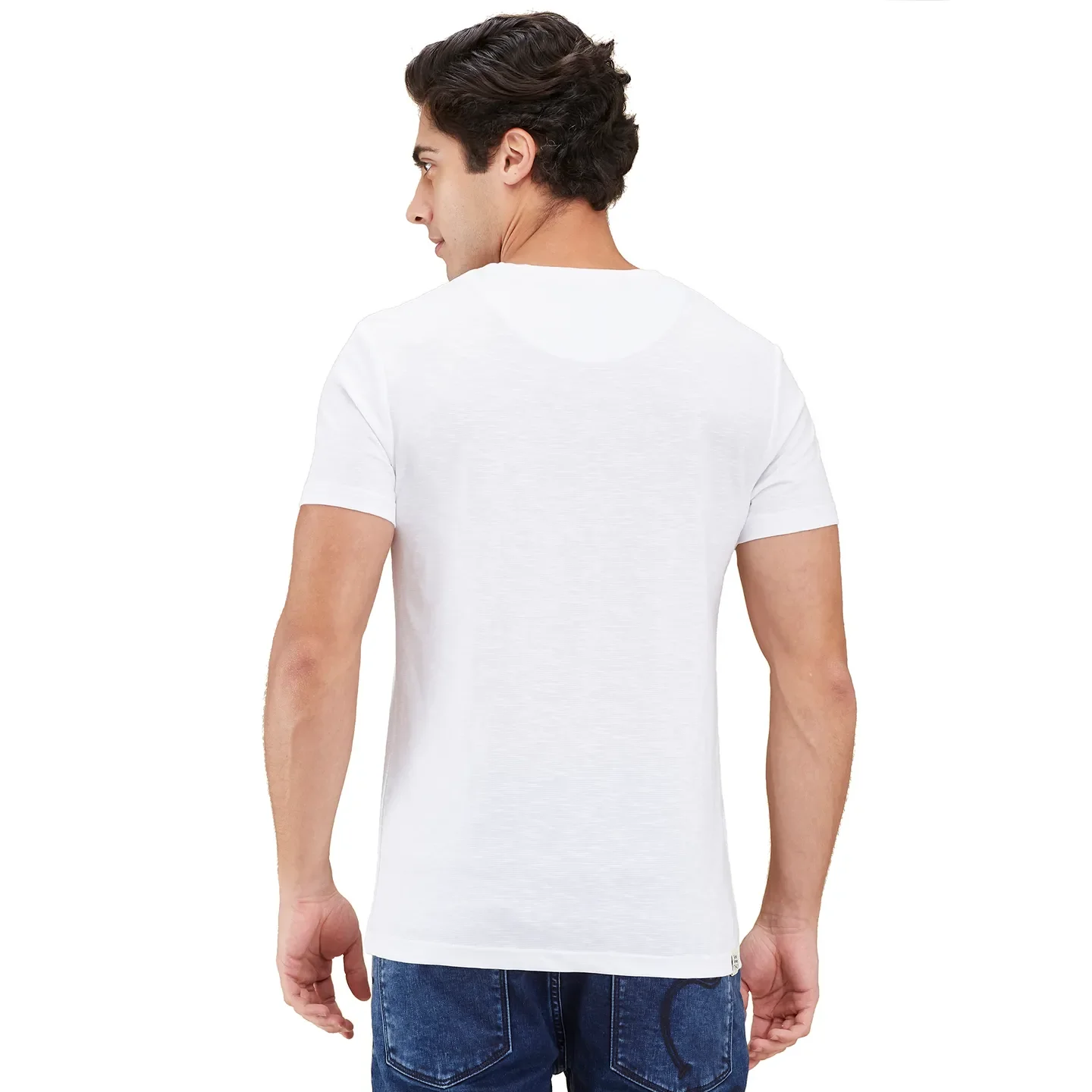 White Slim Fit Henley Neck Men's T-Shirt by Being Human Clothing - Image 3