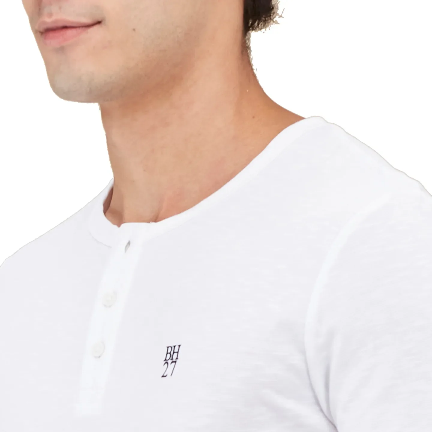 White Slim Fit Henley Neck Men's T-Shirt by Being Human Clothing - Image 5