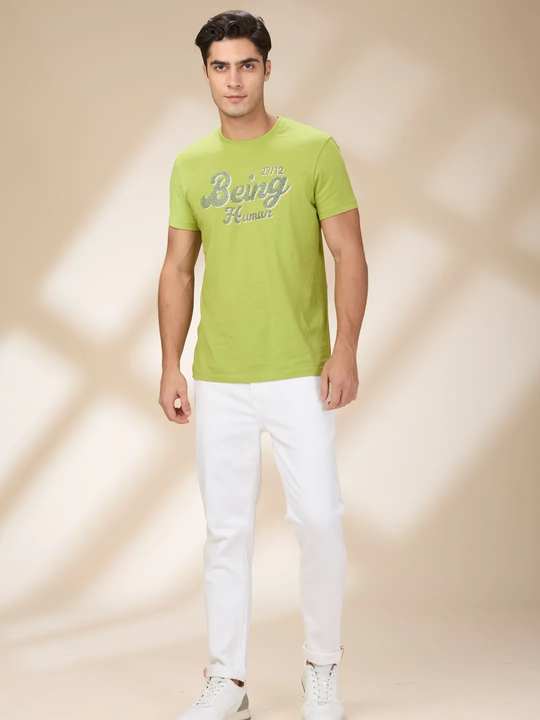 White Cropped Fit Denims For Men By Being Human Clothing - Image 2