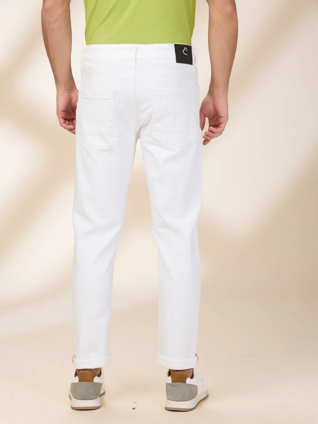 White Cropped Fit Denims For Men By Being Human Clothing - Image 3