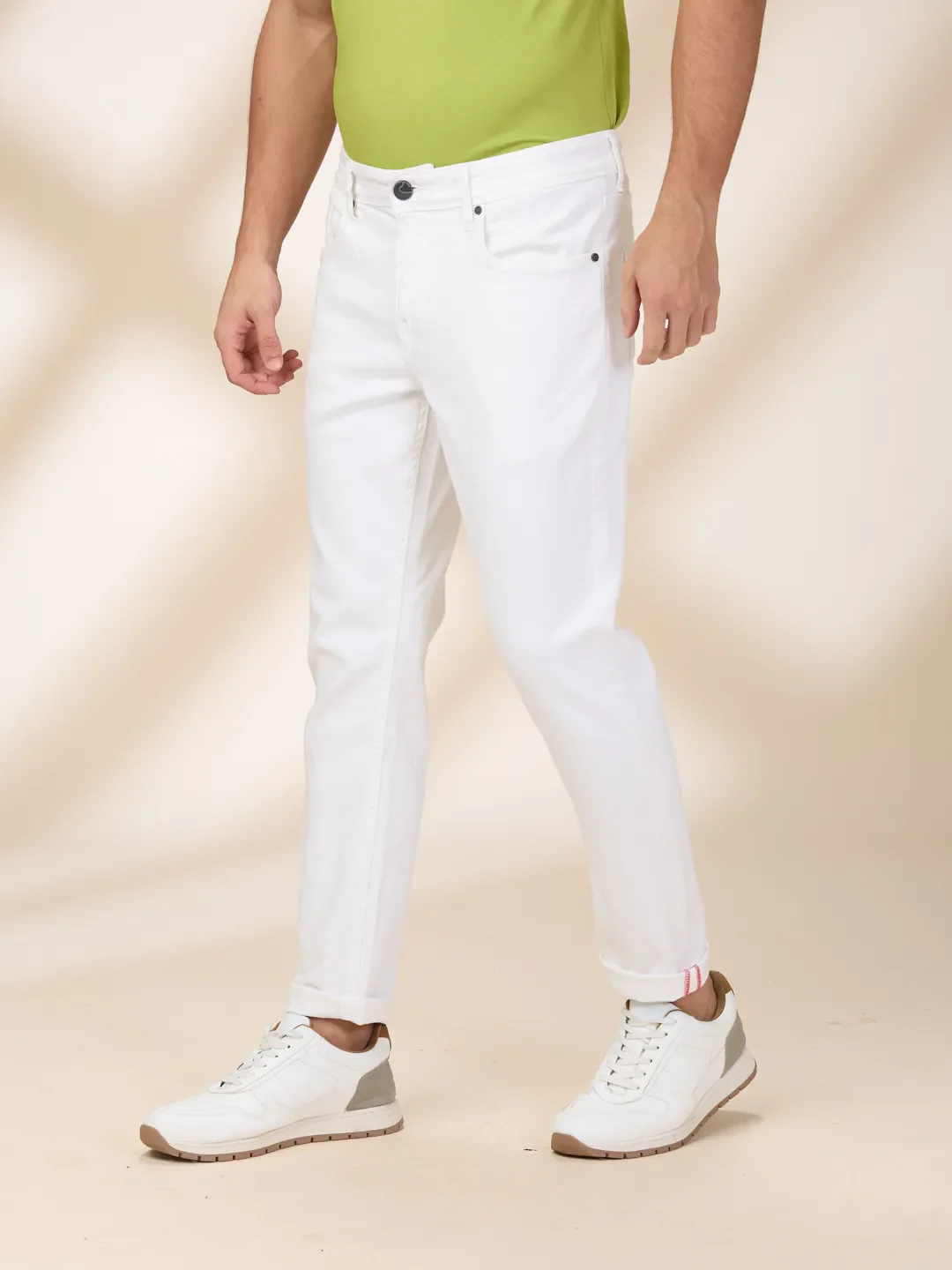 White Cropped Fit Denims For Men By Being Human Clothing - Image 4
