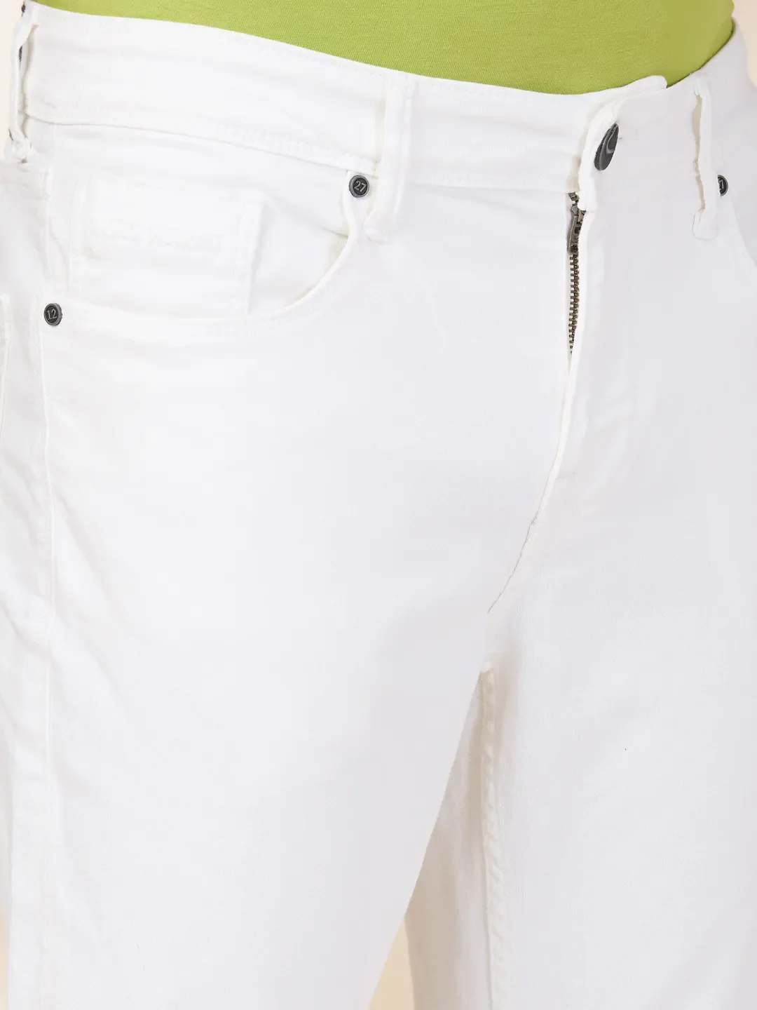 White Cropped Fit Denims For Men By Being Human Clothing - Image 5