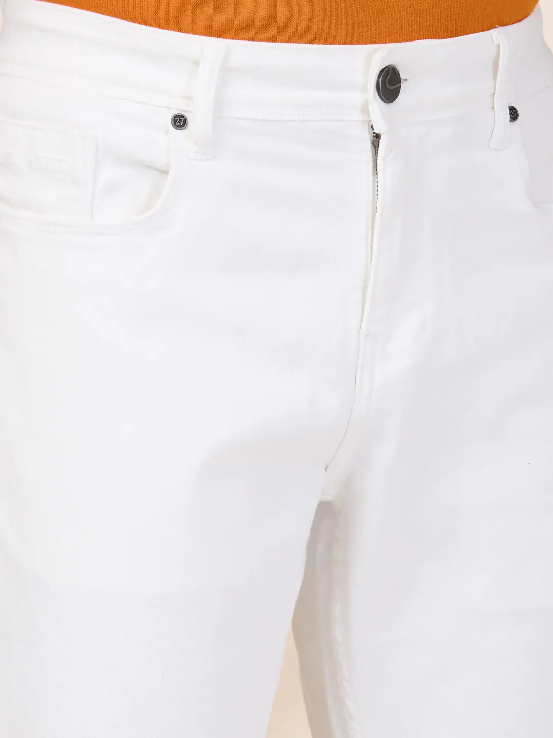 White Slim Fit Denims For Men By Being Human Clothing - Image 5