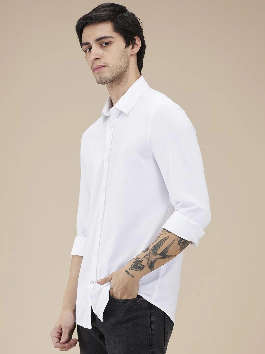 White Slim Fit Regular Collar Men's Shirt by Being Human Clothing - Image 2
