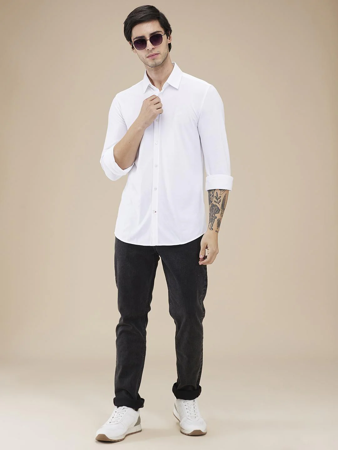 White Slim Fit Regular Collar Men's Shirt by Being Human Clothing - Image 5