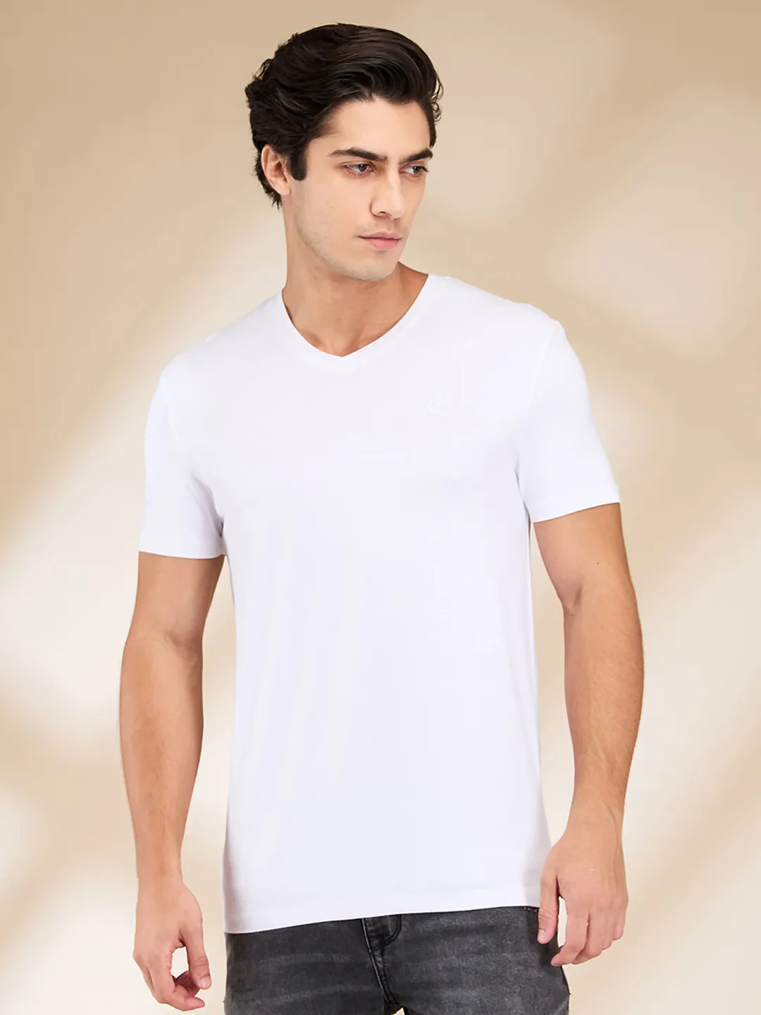 White Slim Fit V Neck Men's T-Shirt by Being Human Clothing