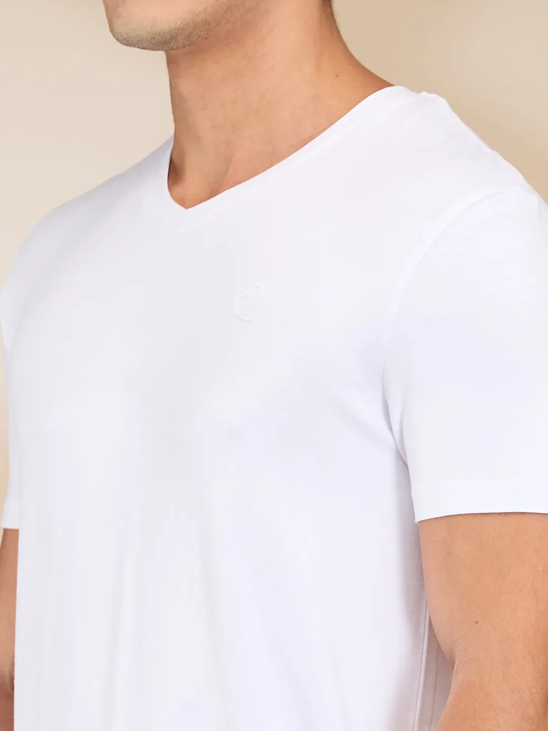 White Slim Fit V Neck Men's T-Shirt by Being Human Clothing - Image 5