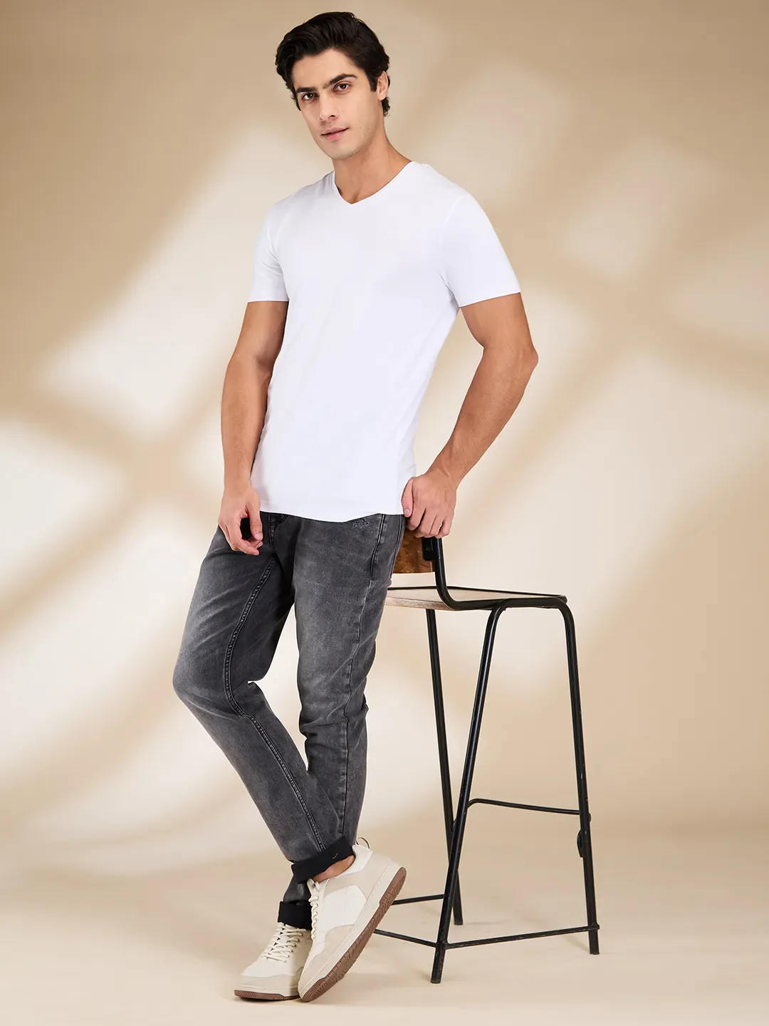 White Slim Fit V Neck Men's T-Shirt by Being Human Clothing - Image 6
