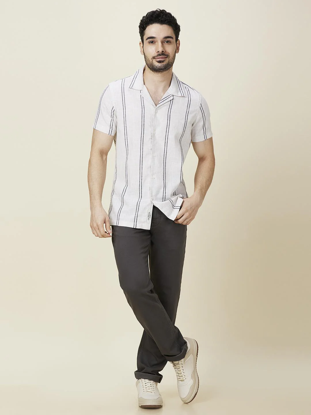 Off White Regular Fit Regular Collar Men's Shirt by Being Human Clothing - Image 5