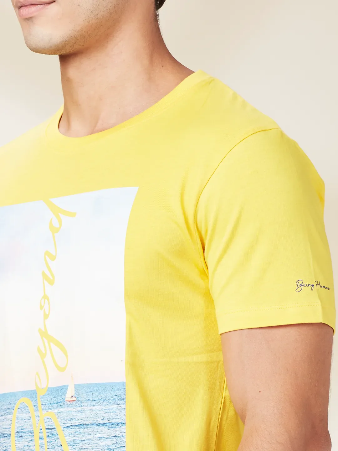 Yellow Slim Fit Round Neck Men's T-Shirt by Being Human Clothing - Image 5